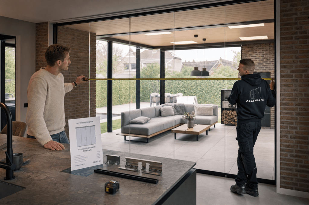 Wat kost een glazen schuifwand van 2 meter inclusief montage en welke factoren bepalen de prijs?