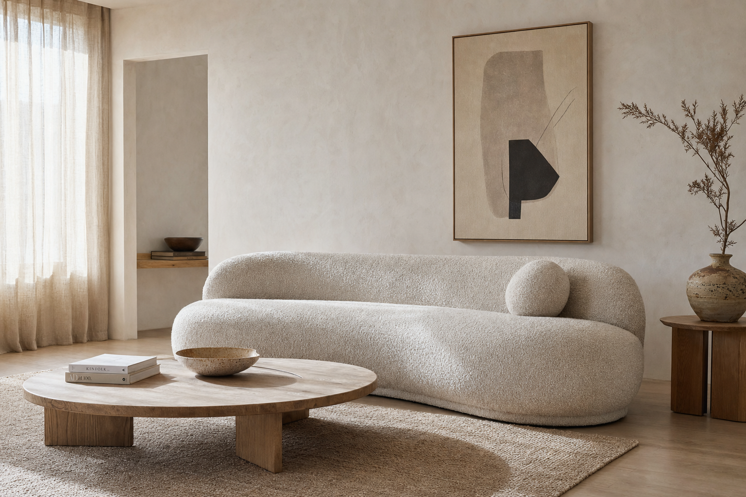 Organische vorm bank in modern interieur
